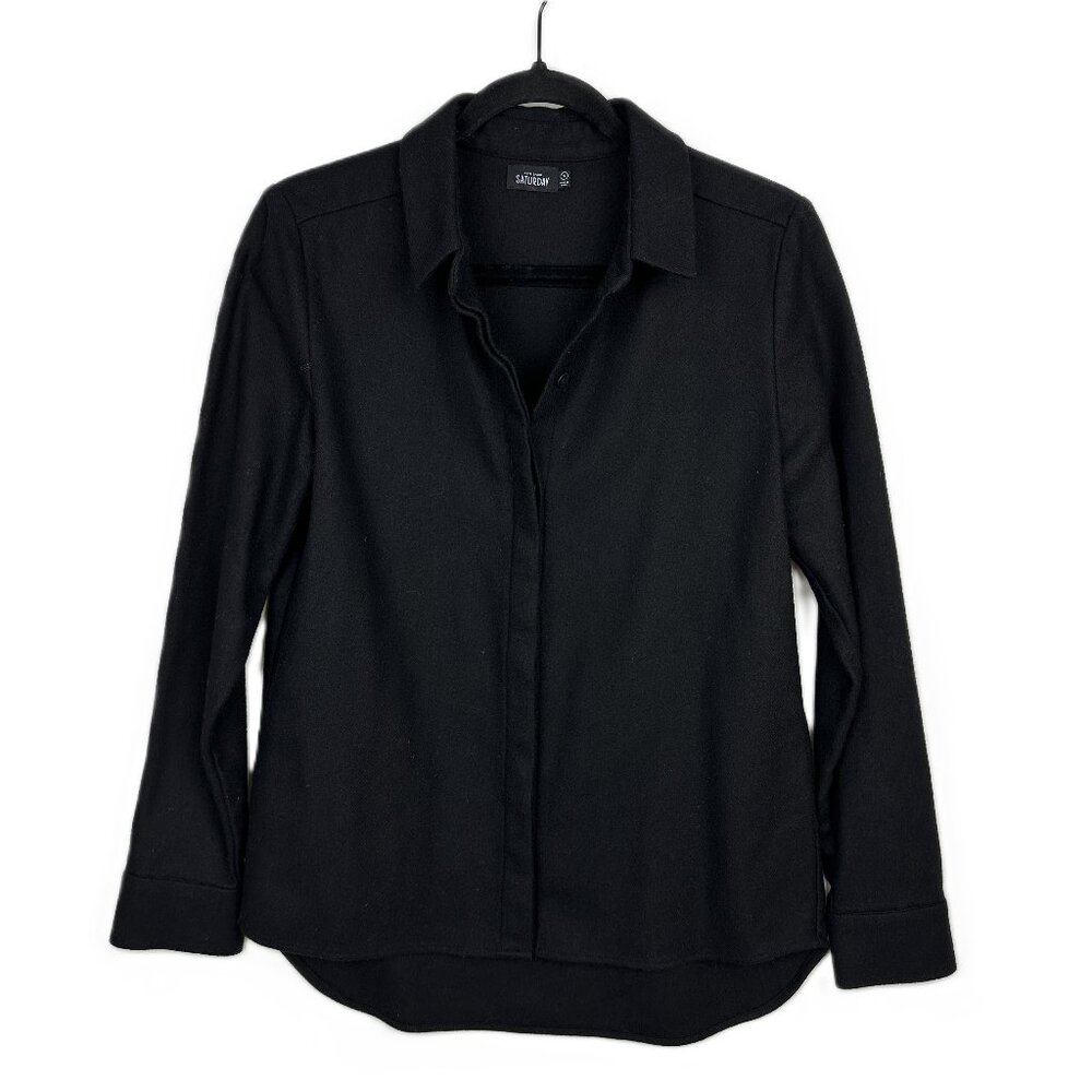 Kate Spade Saturday Wool Blend Button Down Shirt Black Small